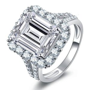 Halo engagement Rings - Halo Split Shank Emerald Engagement Ring, Italo jewelry - Online Catalog