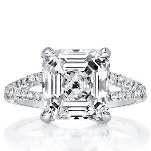 Classic engagement Rings - Italo Split Shank Asscher Created White Sapphire Engagement Ring, Italo jewelry - Online Catalog