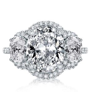 unique engagement rings - Halo Oval Three Stone Engagement Ring, Italo jewelry - Online Catalog