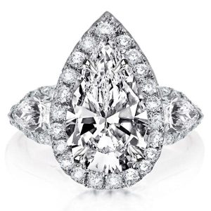 unique engagement rings - Pear Halo Three Stone Engagement Ring, Italo jewelry - Online Catalog