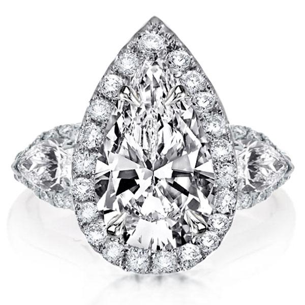 unique engagement rings - Pear Halo Three Stone Engagement Ring, Italo jewelry - Online Catalog