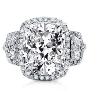 unique engagement rings - Halo Cushion Three Stone Engagement Ring, Italo jewelry - Online Catalog