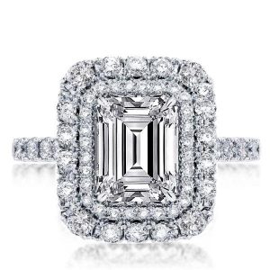 unique engagement rings - Double Halo Emerald Engagement Ring, Italo jewelry - Online Catalog