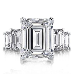 Unique rings - Italo Three Stone Emerald Created White Sapphire Engagement Ring, Italo jewelry - Online Catalog