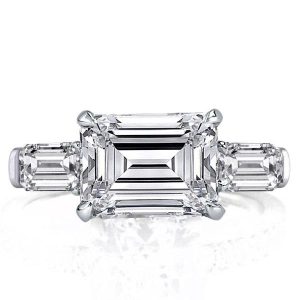 three stone engagement rings - Italo Three Stone East West Emerald Created White Sapphire Engagement Ring, Italo jewelry - Online Catalog