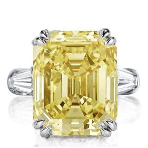 classic engagement rings - Three Stone Emerald Cut Yellow Topaz Engagement Ring, Italo jewelry - Online Catalog