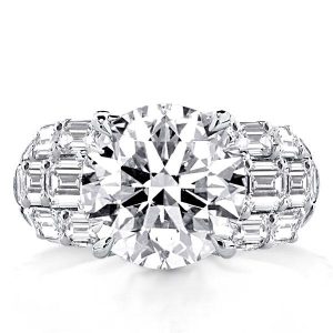 Unique rings - Italo Round & Emerald Cut White Sapphire Unique Engagement Ring, Italo jewelry - Online Catalog