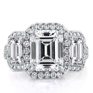 halo engagement rings - Three Stone Halo Emerald Engagement Ring, Italo jewelry - Online Catalog
