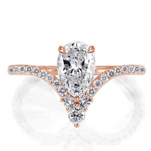 unique engagement rings - Rose Gold V-design Pear Created White Sapphire Engagement Ring, Italo jewelry - Online Catalog