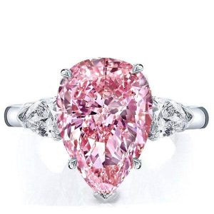 Classic rings - Italo Three Stone Pear Created Pink Sapphire Engagement Ring, Apparel & Accessories, Italo jewelry - Online Catalog