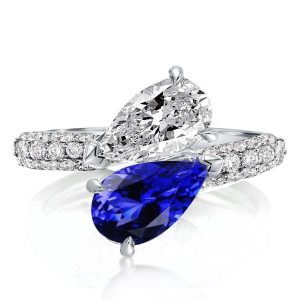 Unique engagement Rings - Two Stone Pear Blue Sapphire Engagement Ring, Italo jewelry - Online Catalog