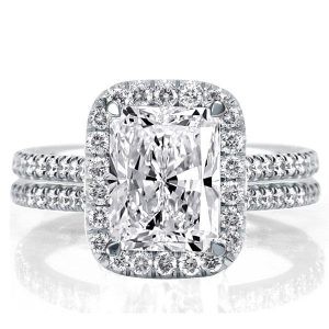 Unique rings - Halo Radiant Created White Sapphire Engagement Ring, Italo jewelry - Online Catalog