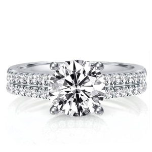 Unique rings - Double Row Round Created White Sapphire Engagement Ring, Italo jewelry - Online Catalog