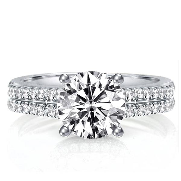 Unique rings - Double Row Round Created White Sapphire Engagement Ring, Italo jewelry - Online Catalog