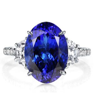 three stone engagement rings - Oval Cut Three Stone Blue Sapphire Engagement Ring, Italo jewelry - Online Catalog