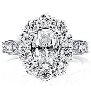 halo engagement rings - Vintage Halo Oval Created White Sapphire Engagement Ring, Italo jewelry - Online Catalog