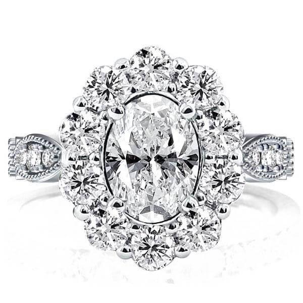 halo engagement rings - Vintage Halo Oval Created White Sapphire Engagement Ring, Italo jewelry - Online Catalog