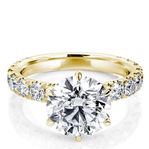 classic engagement rings - Golden Six Prong Round Created White Sapphire Engagement Ring, Italo jewelry - Online Catalog