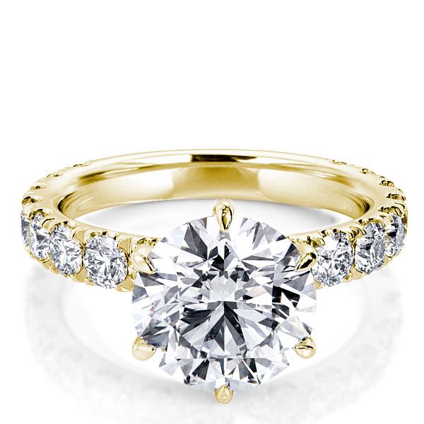 classic engagement rings - Golden Six Prong Round Created White Sapphire Engagement Ring, Italo jewelry - Online Catalog