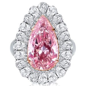 unique engagement rings - Two Tone Halo Pear Pink Engagement Ring(7.25 CT. TW.), Italo jewelry - Online Catalog