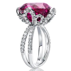 unique engagement rings - Flower Design Oval Ruby Engagement Ring (13.15 CT. TW.), Italo jewelry - Online Catalog