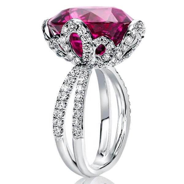 Unique rings - Flower Design Oval Ruby Engagement Ring (13.15 CT. TW.), Italo jewelry - Online Catalog