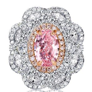 unique engagement rings - Vintage Two Tone Halo Oval Cut Pink Sapphire Engagement Ring, Italo jewelry - Online Catalog