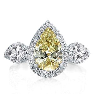 classic engagement rings - Three Stone Halo Pear Yellow Topaz Engagement Ring, Italo jewelry - Online Catalog