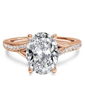 classic engagement rings - Rose Gold Bypass Oval Created White Sapphire Engagement Ring, Italo jewelry - Online Catalog