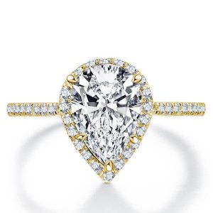 classic engagement rings - Italo Golden Halo Pear Created White Sapphire Engagement Ring, Italo jewelry - Online Catalog