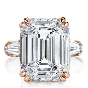 classic engagement rings - Rose Gold Three Stone Emerald Engagement Ring, Italo jewelry - Online Catalog