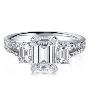 unique engagement rings - Three Stone Split Shank Emerald Engagement Ring (3.85 CT. TW.), Italo jewelry - Online Catalog