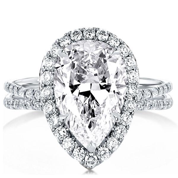 Halo Engagement Rings - Halo Pear Cut Split Shank Engagement Ring, Italo jewelry - Online Catalog