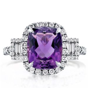 halo engagement rings - Three Stone Cushion Cut Halo Amethyst Engagement Ring, Italo jewelry - Online Catalog