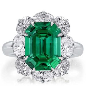 unique engagement rings - Flower Design Emerald Cut Halo Emerald Engagement Ring, Italo jewelry - Online Catalog