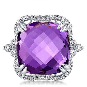 unique engagement rings - Cushion Cut Created Amethyst Engagement Ring, Italo jewelry - Online Catalog