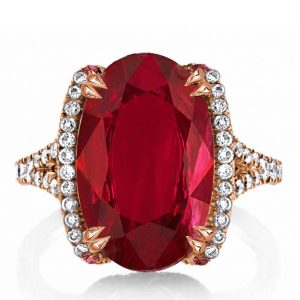 unique engagement rings - Double Prong Created Garnet Oval Cut Engagement Ring, Italo jewelry - Online Catalog