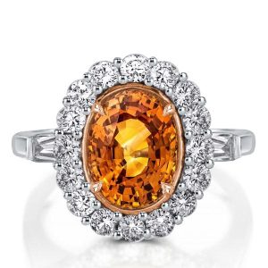 Halo Engagement Rings - Three Stone Halo Oval Created Champagne Engagement Ring, Italo jewelry - Online Catalog