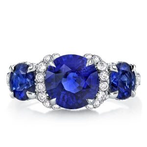 Unique engagement Rings - Three Stone Blue Sapphire Engagement Ring, Italo jewelry - Online Catalog