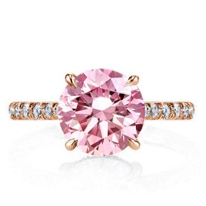 classic engagement rings - Rose Gold Round Cut Created Pink Sapphire Engagement Ring, Italo jewelry - Online Catalog