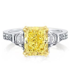 three stone engagement rings - Three Stone Double Prong Yellow Topaz Radiant Engagement Ring, Italo jewelry - Online Catalog