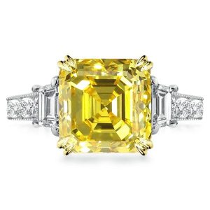 three stone engagement rings - 3 Stone Milgrain Asscher Cut Yellow Topaz Engagement Ring, Italo jewelry - Online Catalog