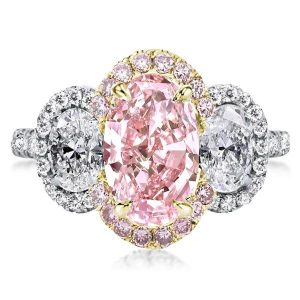 three stone engagement rings - Two Tone Three Stone Halo Oval Pink Engagement Ring, Italo jewelry - Online Catalog