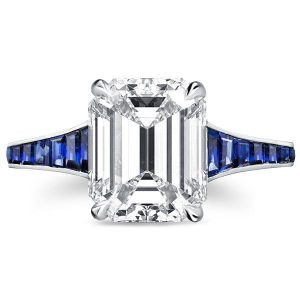 classic engagement rings - Classic Blue Emerald Cut Engagement Ring, Italo jewelry - Online Catalog