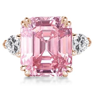 three stone engagement rings - Italo Rose Gold Emerald Cut Engagement Ring Pink Sapphire Ring, Italo jewelry - Online Catalog