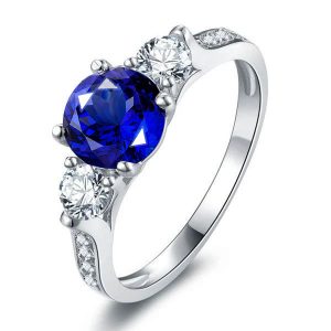 three stone engagement rings - Classic Three Stone Blue Sapphire Engagement Ring, Italo jewelry - Online Catalog