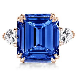 Three stone rings - Three Stone Emerald Cut Blue Sapphire Engagement Ring, Three stone rings, Italo jewelry - Online Catalog