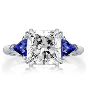 Three stone rings - White & Blue Three Stone Princess Cut Engagement Ring, Three stone rings, Italo jewelry - Online Catalog