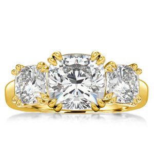 Three stone rings - Golden Three Stone Cushion Cut Engagement Ring, Three stone rings, Italo jewelry - Online Catalog