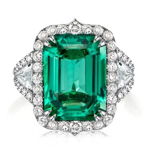 Three stone rings - Halo Emerald Cut Emerald Engagement Ring, Three stone rings, Italo jewelry - Online Catalog